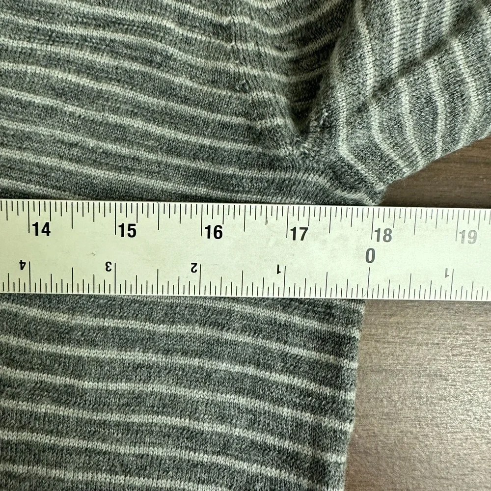 Banana Republic Sweater Gray Striped Merino Wool Henley Neck Mens M Tall Read